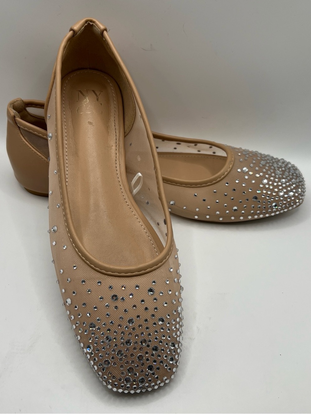 New York & Company Women's Priya Ballet Flats Nude Mesh  Rhinestones  Sz 8